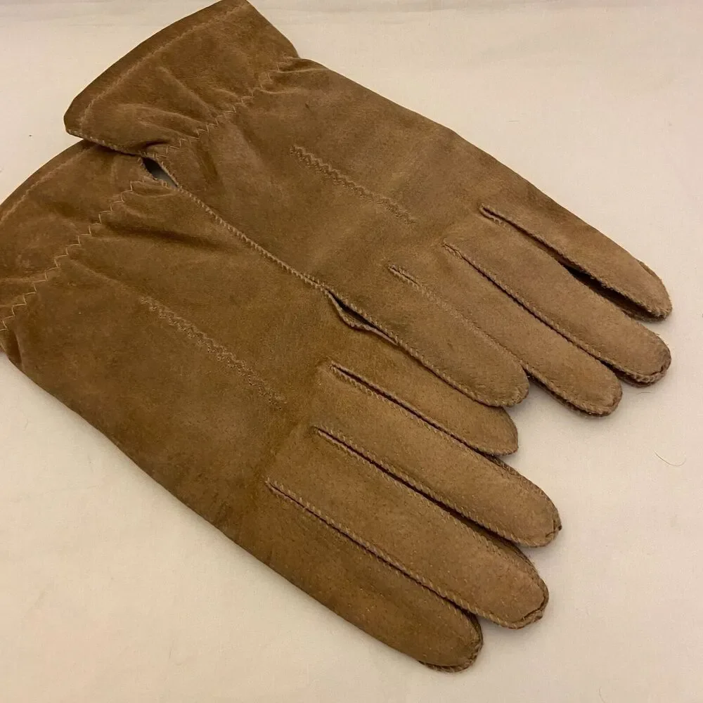 #6243 Womens Brown Suede Vintage Gloves Size L